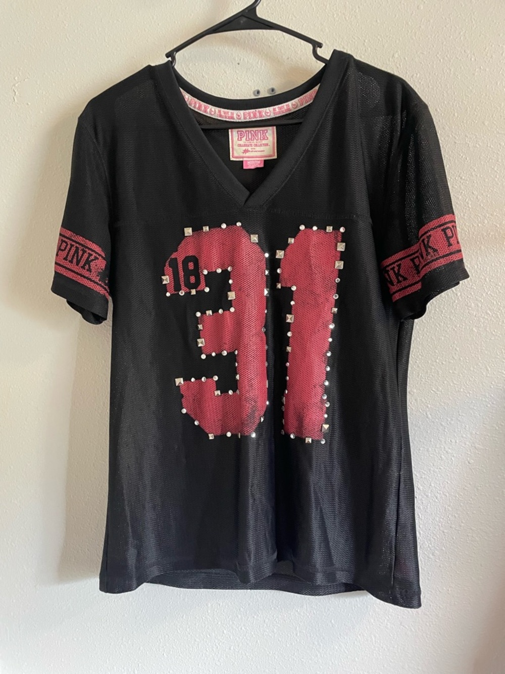 PINK Victoria’s Secret Crimson Tide Jersey Top Women’s Medium Studded Mesh